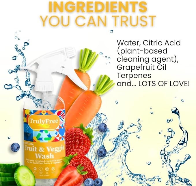 Truly Free Natural Fruit and Veggie Wash Kit - DIY Vegetable Washer & Fruit Cleanser - Pack of 3