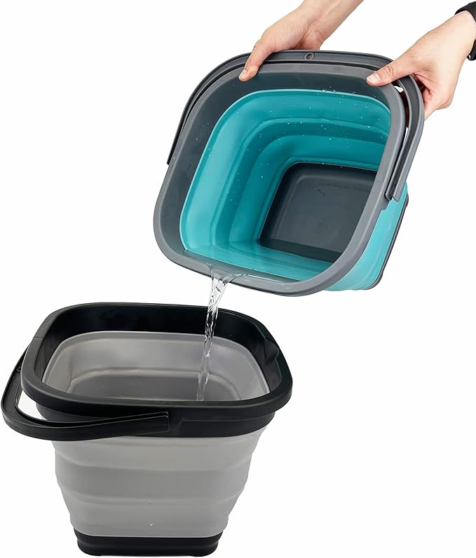SAMMART 10L (2.6 Gallon) Collapsible Rectangular Handy Basket/Bucket (Black/Alloy Grey)