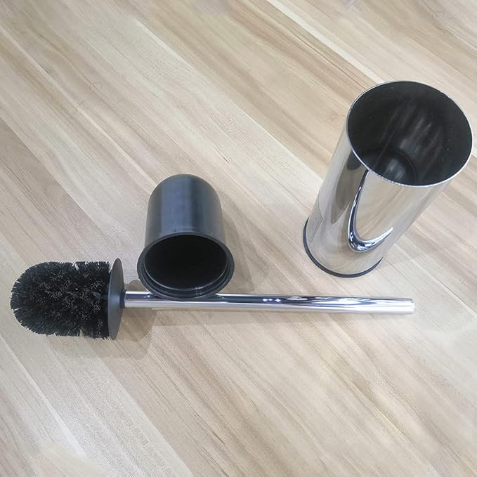 Freestanding Toilet Brush Holder for bathrooms 304 Stainless Steel Toilet Brush Stand Round Storage and Organization Rust Resistant 18-inch high Polished Chrome Finished