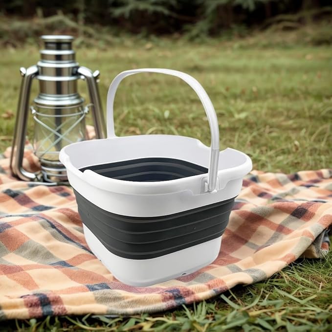 SAMMART 9.5L (2.5 Gallon) Collapsible Rectangular Handy Basket/Bucket (White/Steel Grey)