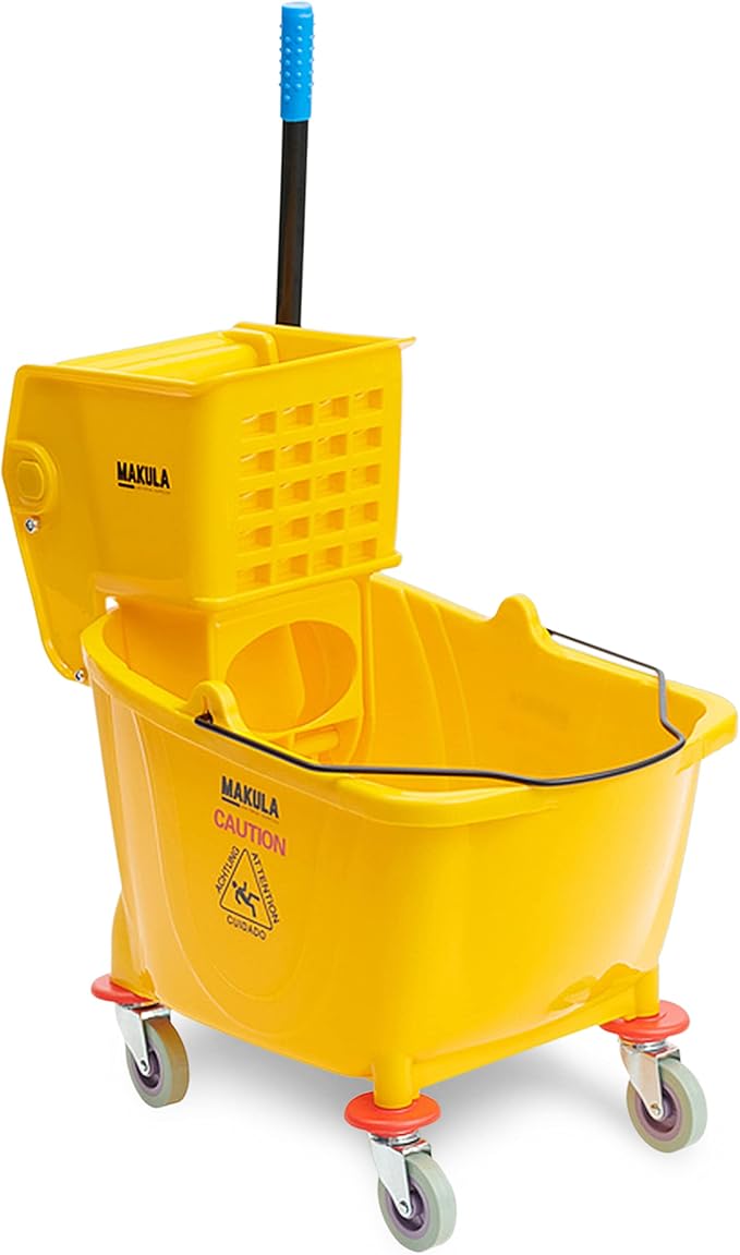 Makula 36 Qt. Yellow Plastic Mop Bucket & Side Press Wringer Combo