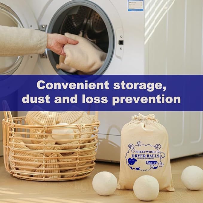 Organic Wool Dryer Balls XL，Reusable, Premium Natural Fabric Softener，Safe for Babies & Sensitive Skin, Reduces Clothing Wrinkles and Naturally Shorten Laundry Drying Time,Wool Balls for Dryer(6psck)