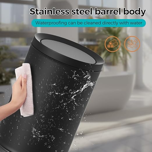 2.6 Gallon/10L Modern Metal Bathroom Trash Can with Lid,Light Luxury,Elegant Waste Basket,Black Garbage Can,for Bathroom,Bedroom,Living Room, Kitchen,Office,Bank (10L-Black)