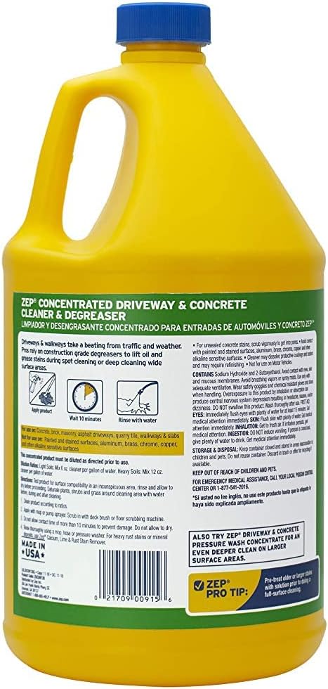 Zep Driveway, Masonry and Concrete Cleaner and Degreaser Concentrate - 1 Gallon (Case of 4) ZUCON128 - Construction Grade Degreaser Removes Grease, Dirt, and Oil Stains on Concrete, Brick, Asphalt,