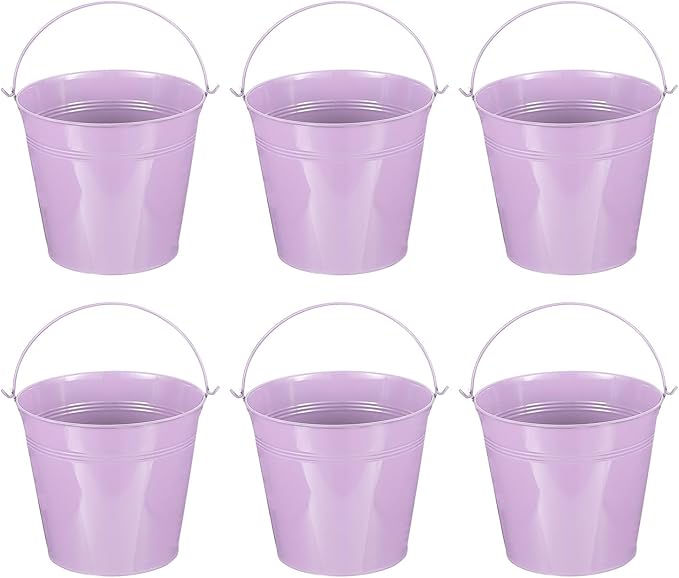 PATIKIL 7"x6.4" Small Metal Buckets with Handle, 6 Pcs Mini Galvanized Bucket Colorful Easter Buckets for Crafts Party Favors Decoration, Light Purple