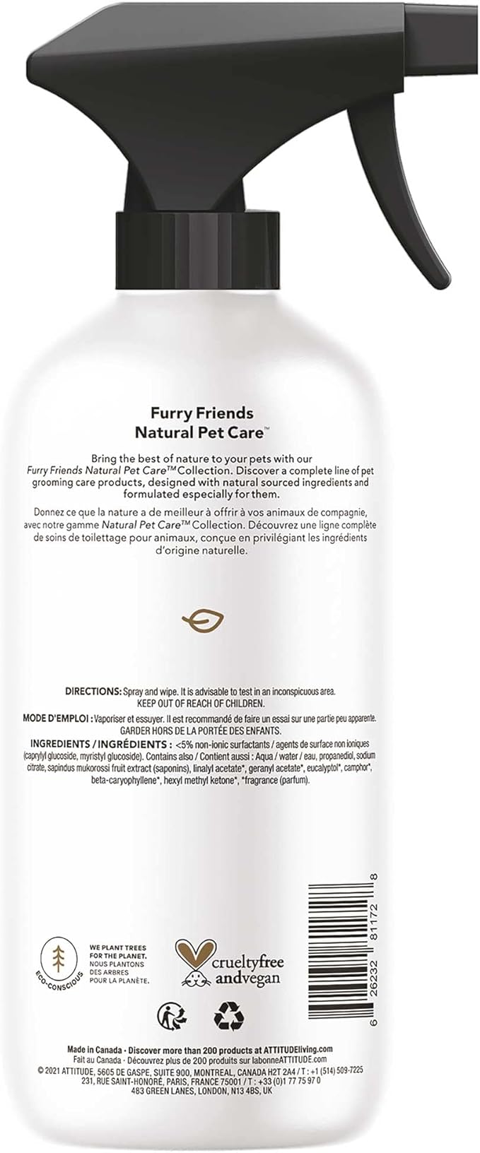 ATTITUDE All Surface Cleaner for Pets, Plant and Mineral-Based Ingredients, Vegan and Cruelty-free, Lavender, 16 Fl Oz (Pack of 2)