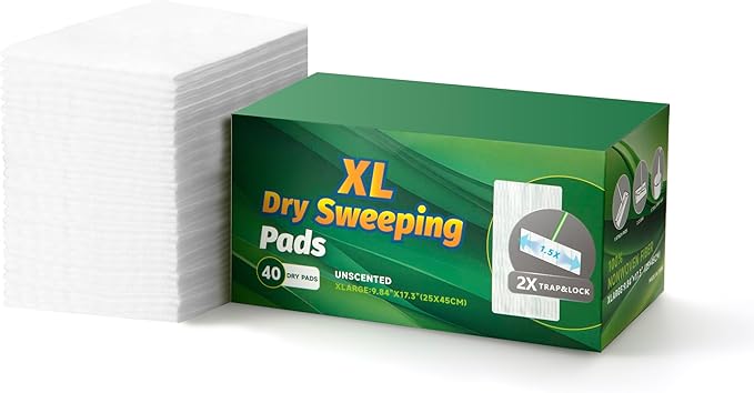 XL Dry Mop Refills Dust Sweeping Cloths Disposable Mop Pads for XL Sweeper X Large Floor Cleaning Mop Refills, 9.84x17.71 Inch, 40 Count