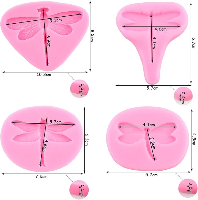 ZiXiang Dragonfly Silicone Candy Chocolate Fondant Molds For Cupcake Topper Chocolate Candy Polymer Clay Gum Paste Cake Decorating Set Of 4