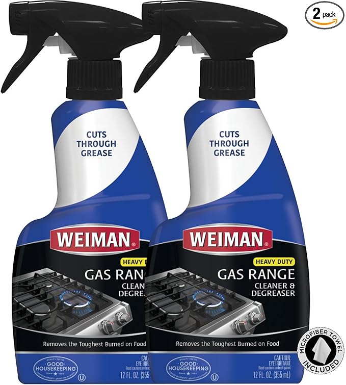 Weiman Heavy Duty Gas Range & Stove Top Cleaner and Degreaser - 2 Pack, 24 Ounces with MicroFiber Cleaning Towel