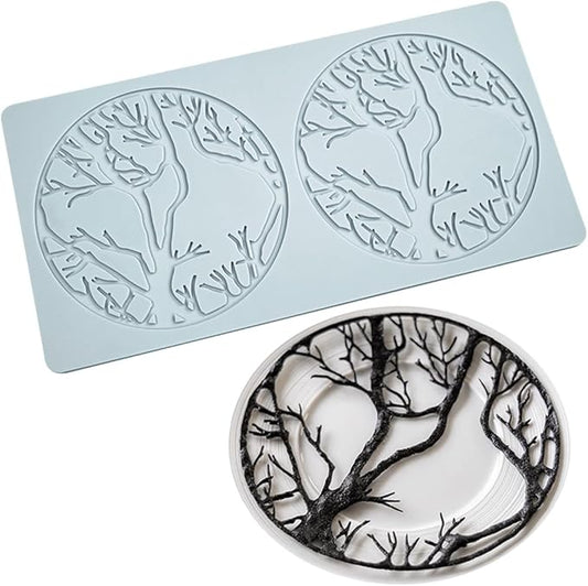 TUKE Leaf Molds DIY Ring Tree Forest Silicone Baking Molds Tuile Molds, Hollow 3D Fondant Lace Chocolate Candy Molds for Baking (Tree Forest G 10.36x5.32x0.12inch)