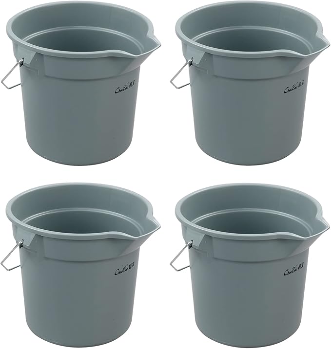 Ramddy 4 Packs 14 Quart Commercial Cleaning Bucket Pail, Heavy Duty Round Utility Pail, Gray