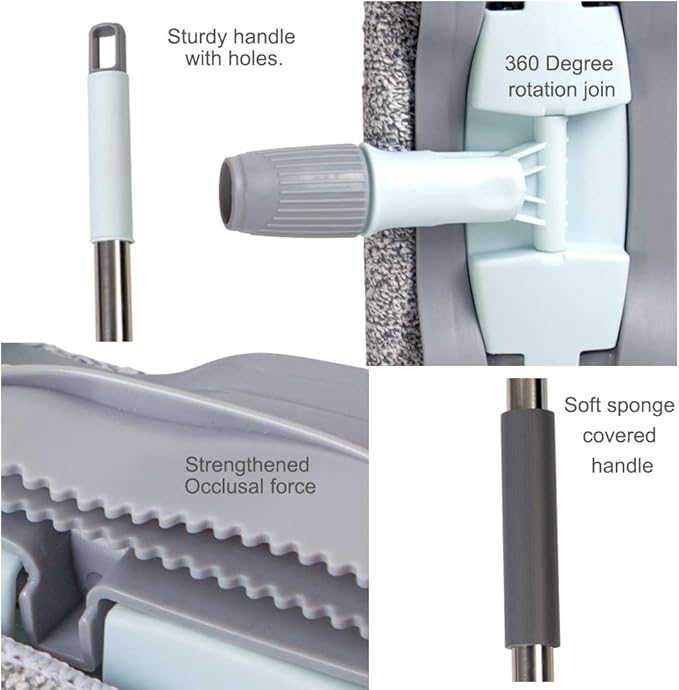 Microfiber Wood Floor Mop - 15 Inch with 4 Washable Pads, Adjustable Handle for Dry & Wet Cleaning