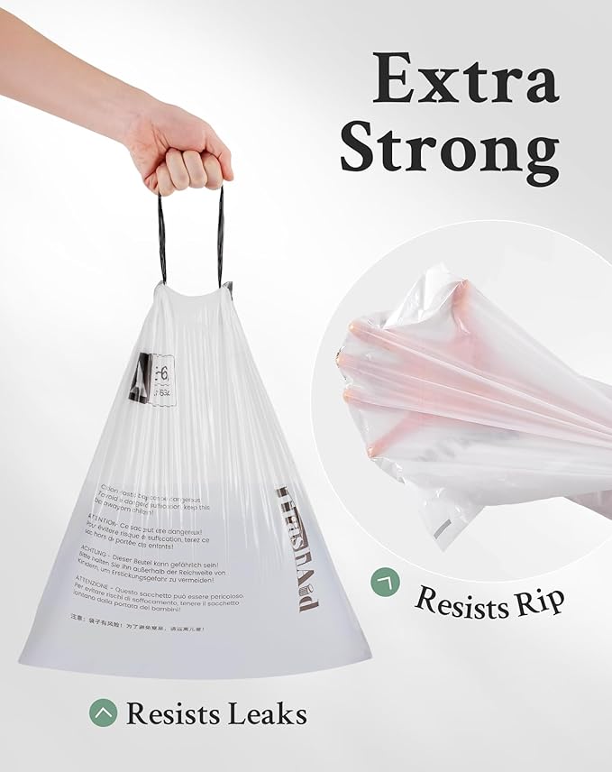 TrashAid 1.6 Gallon Small Trash Bags, 90pcs Mini Bathroom Garbage Bags, 6 Liter Waste Basket Liners for Bathroom, Office, Fit 0.8-1.6 Gal, White, Code A