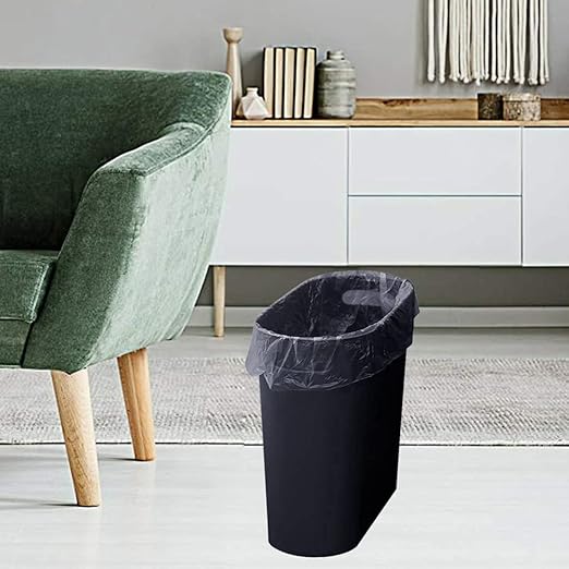Small Trash Can Plastic Bathroom Wastebasket 3.2 Gallon Slim Garbage Container Bin with Handle for Home Kitchen Bathroom Bedroom Office, 2 Pack (Black)