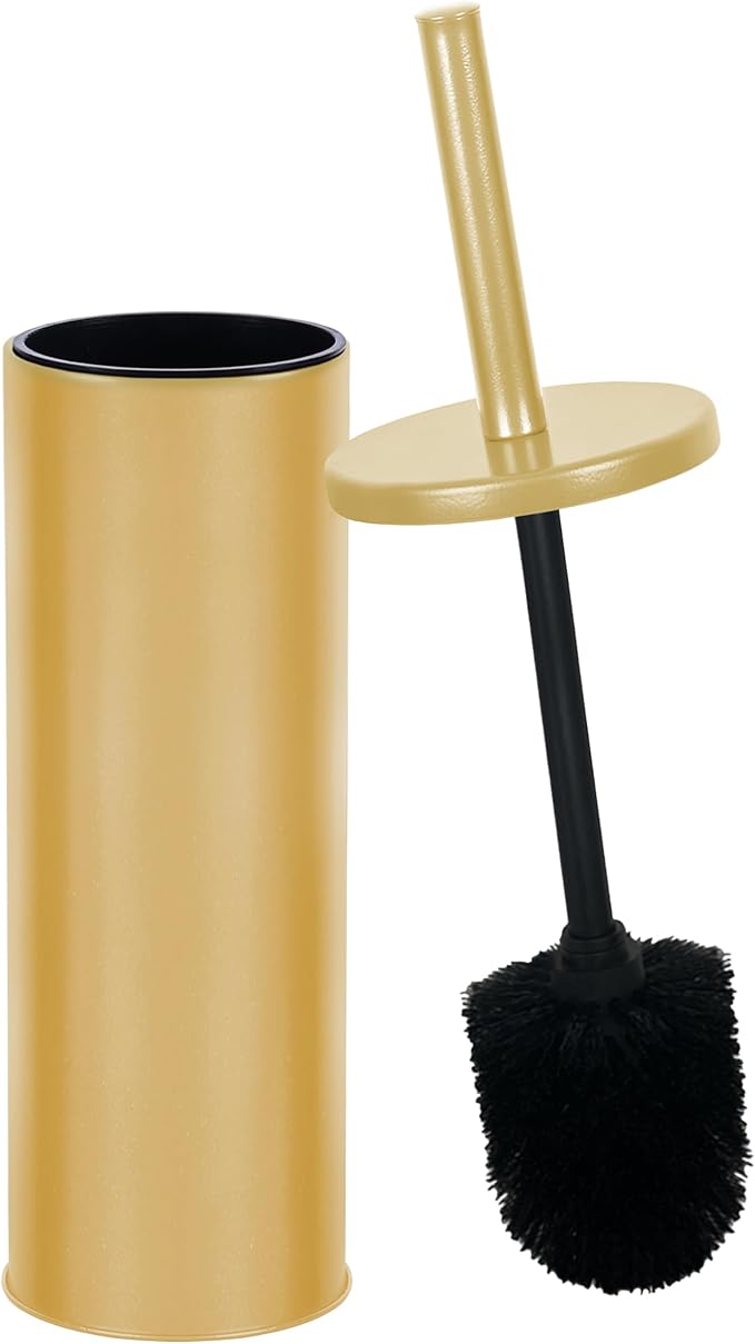 Deep & Sturdy Toilet Bowl Brush with Holder - Durable Scrubbing - Toilet Cleaners - Household Essentials - Bathroom Cleaner - Cleaning Supplies - Household Supplies, Painted Satin Gold