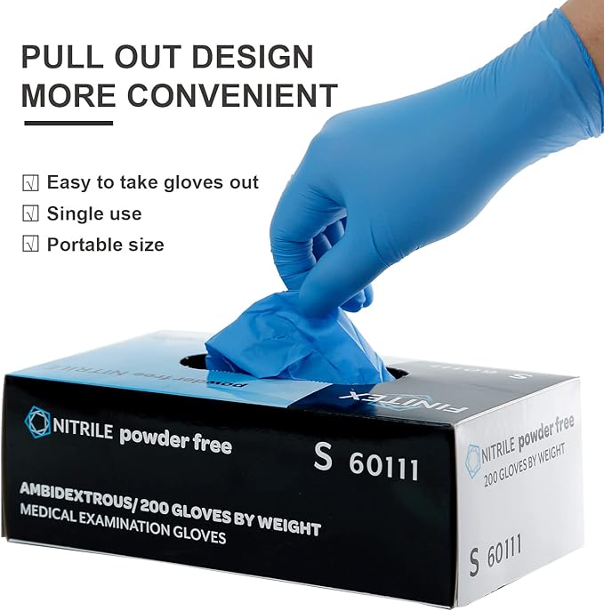 FINITEX Blue Disposable Nitrile Exam Gloves - 200 PCS/BOX 3.5mil Rubber Powder-Free Latex-Free Medical Cleaning Food Gloves