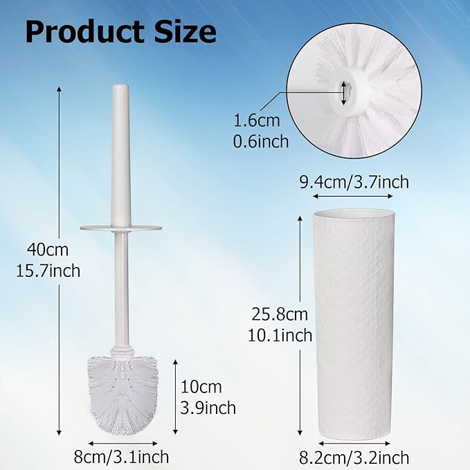 Topsky Toilet Brush & Holder Set, 2 Pack Plastic Round Barrel Loo Brush with 2 Replacement Heads, Durable for Bathroom, White