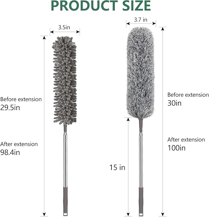 SetSail Dusters for Cleaning, 100-inch Extra-Long Duster with Extension Pole Bendable Microfiber Head Washable Ceiling Fan Cleaner Duster Kit for High Ceilings, Corner, Furniture