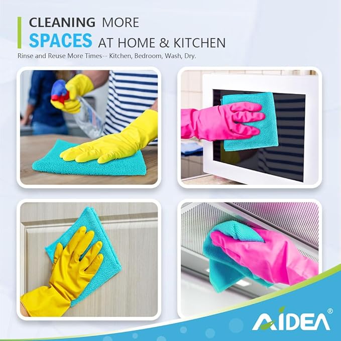 AIDEA Microfiber Cleaning Cloth-12PK, Soft Microfiber Towels for Cars, Absorbent Cleaning Rags, Lint-Free Streak-Free Wash Cloths for House, Kitchen, Window(12in.x12in), Blue