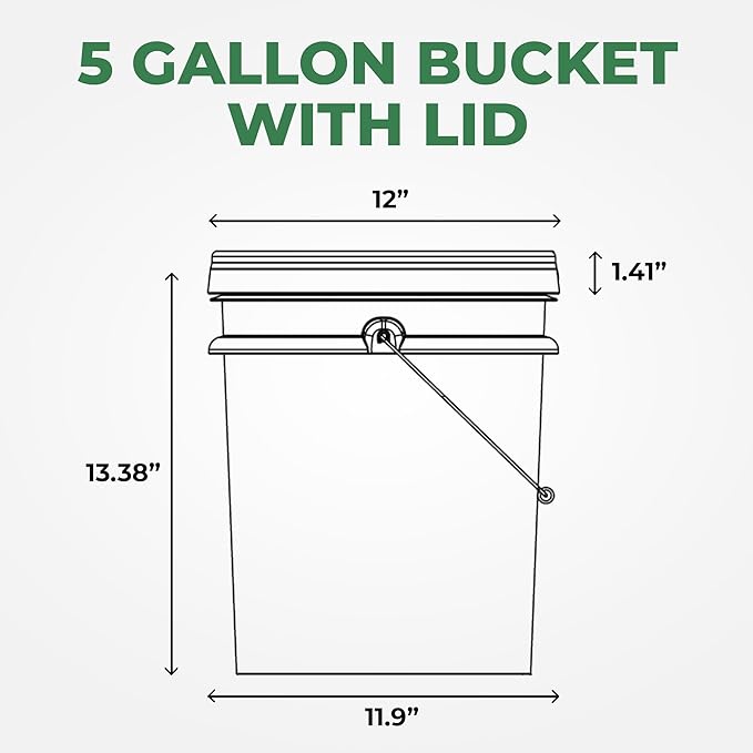 5-Gallon White Bucket Pail Container with Lid Food Grade Heavy-Duty Extra Durable Metal Handles with Plastic Grip for Easy Carrying Multi-Use Easy Stack and Store BPA Free