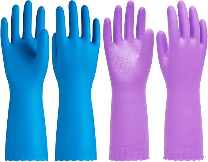 PACIFIC PPE 2 Pairs Dishwashing Cleaning Gloves with Latex free, Cotton lining, Kitchen Gloves (Purple+Blue, Medium)