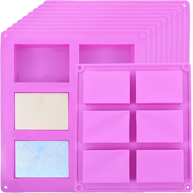 10 Pack Silicone Soap Molds, 6 Cavities Rectangle Silicone Soap Mold, Great for Homemade Craft Soap Bar Mold, DIY Chocolate Molds, Cake Molds & Ice Cube Trays - Just Pop Out (Purple)