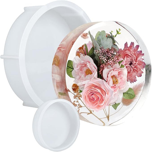 KISREL Large Round Resin Molds, Epoxy Resin Deep Round Casting Mold,Large Silicone Molds for Flower Preservation, Deep Pour Mold for Furniture Decoration, DIY Wedding Bouquets, Valentine's Day Gifts