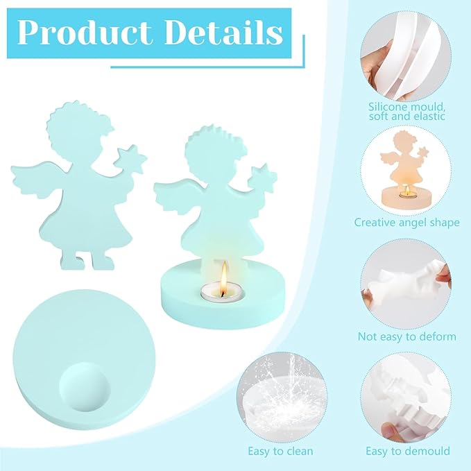 Silicone Mold, Boy Angels Holding Stars in Their Hands, Silicone Casting Molds with Base, Silicone Casting Mold Candle Holder for Soy Wax, Cement Gypsum Decorative Ornaments