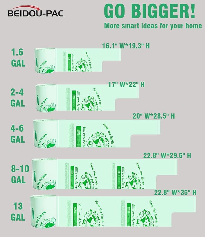 100% Compostable Trash Bags, 3 Gallon Compost Bags Small Kitchen Trash Bags with Handle, 100 Count Sturdy Biodegradable Garbage Bags Food Scrap Waste Bags, ASTM D6400, US BPI Certified