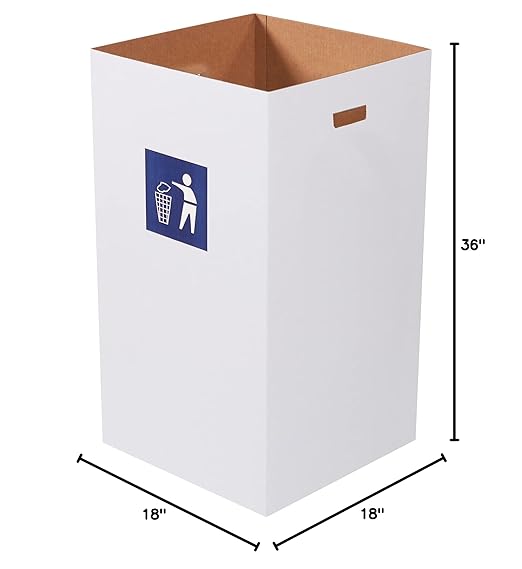 BOX USA Cardboard Trash Cans and Recycling Bins, 50 Gallon 18" L x 18" W x 36" H (10-Pack) Reusable or Disposable Pop Up Garbage Boxes for Parties, Outdoor Events, Heavy Duty, Waste