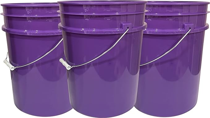 House Naturals 5 Gallon Purple Food Grade BPA Free, Made in USA, Plastic Bucket with Screw On Air Tight lid, (Pack of 3) (Purple Buckets with White Lids)