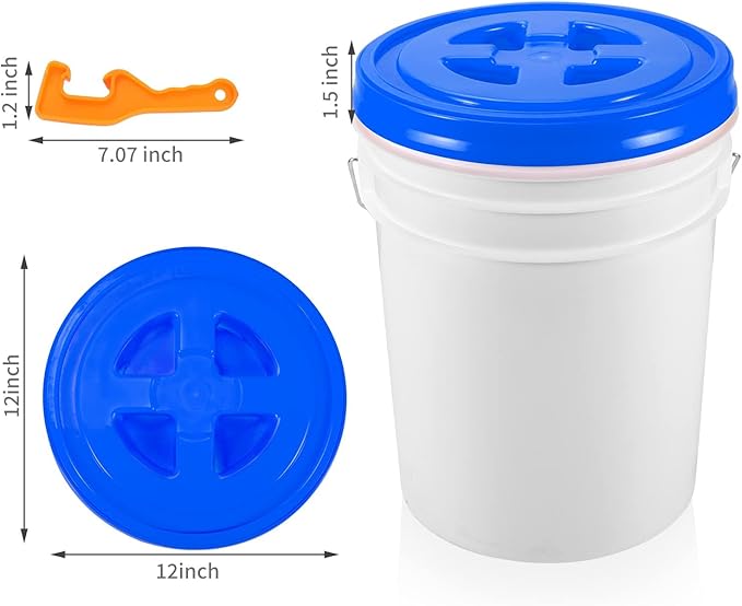 4 Pieces 5 Gallon Bucket Lid with Bucket Lid Opener,Plastic Storage Bucket Leak-Proof Screw Seal Lids,Pet Food Storage Container Lid for Home Paint Storage Buckets