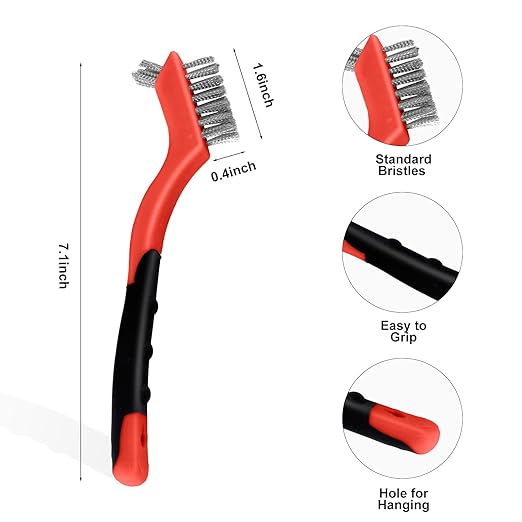 MAXMAN Wire Brush Set 6Pcs, Small Wire Brushes for Cleaning, Rust Remover, Scrub Brush, Detailing Brush, Metal Brush, Stainless Steel/ Brass/ Nylon Bristles Bristle Brush, Scratch Brush, (Red)