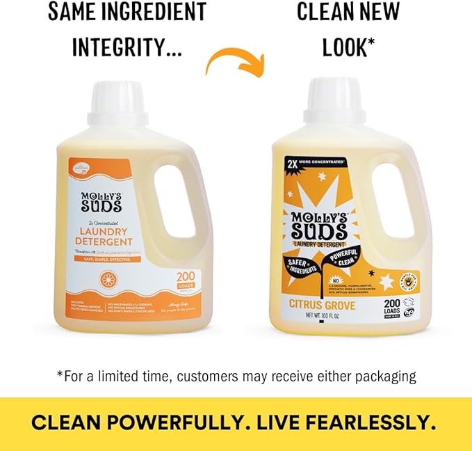Molly's Suds Liquid Laundry Detergent | Clean Laundry Detergent Soap for Sensitive Skin | 2x Concentrated, High Efficiency (HE) | Citrus Grove - 100 Loads