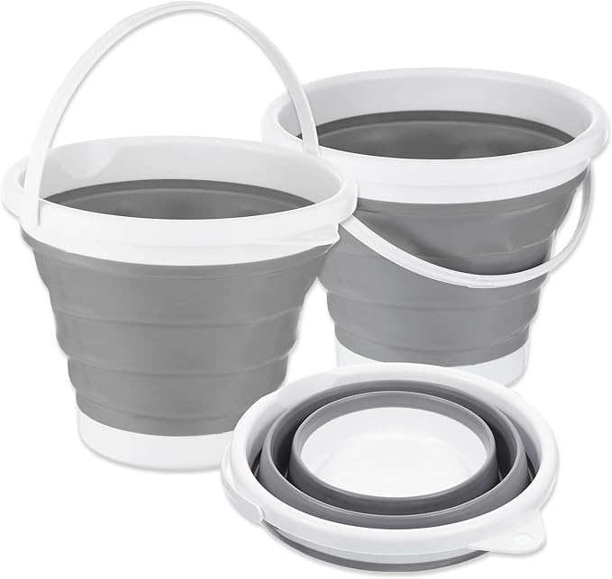 2pcs Collapsible Bucket with Handle, 10L (2.6 Gallon) Foldable Portable Plastic Mop Cleaning Bucket Household Water Supplies for Indoor Outdoor Camping Fishing Garden Car Wash