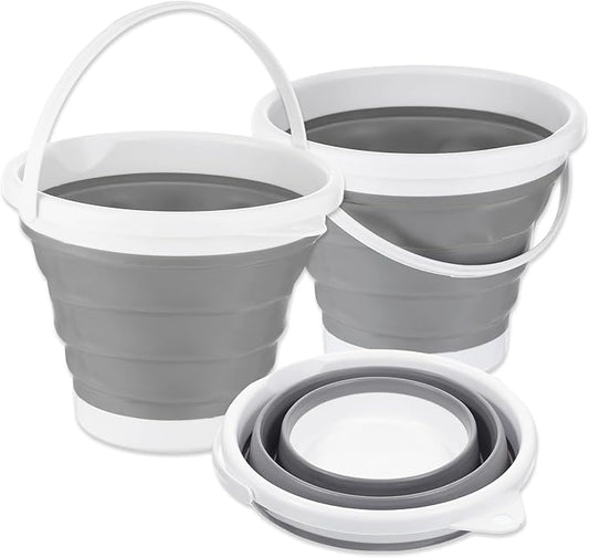 2pcs Collapsible Bucket with Handle, 10L (2.6 Gallon) Foldable Portable Plastic Mop Cleaning Bucket Household Water Supplies for Indoor Outdoor Camping Fishing Garden Car Wash