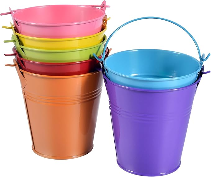 OBTANIM 7 Pack Colorful Metal Buckets with Handle Galvanized Ice Pails for Plants, Succulents, Party Favors Organizing, Rustic Home Decor or Classrooms Pencil Storage (4 x 2.8 inch)