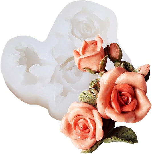 3D Flower Bouquet Candle Soap Silicone Molds Fondant Chocolate Candy Cake Decorating Mould Resin Clay Baking Pastry Tools (Rose)
