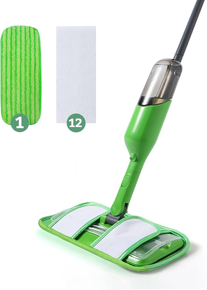 Eyliden Spray Mop - Design for Small Spaces | 12 Disposable Cloths, 1 Reusable Pad, 13 oz Refillable Bottle | Wet Mops for Apartments and Dorms Floors, Lock Tight Design, No Lost Pads - Swivel Head