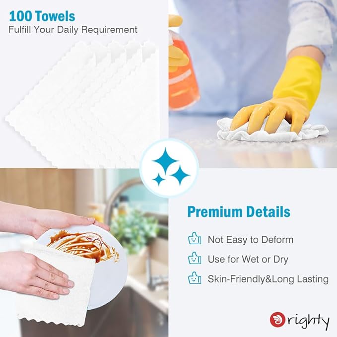 Orighty Cleaning Cloths, Shop Towels 100 Pack, Shop Rags Reusable, Microfiber Cleaning Rags Bulk for Cars, Multi-Purpose Lint Free Towels for Automotive, Mechanic, Kitchen, 11.5’’ x 11.5’’, White