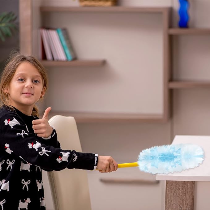 Vesici 50 Pcs Duster Refills Compatible with Swiffer Dusters Bulk Disposable Replacement Thickened with 1 Handle Heavy Duty for Cleaning, Office (Yellow,Blue,Orange,Purple)