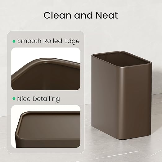 Cesun Small Bathroom Trash Can, 2.1 Gallons, Open-Top, Brown Metal, Stainless Steel, Modern, Ideal for Bathroom, Bedroom, Home Office,Toilet, Rv,Near Desk, Under Sink