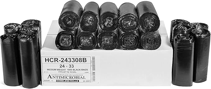 Aluf Plastics 12-16 Gallon Black Trash Bags (1000 Count) - 24" x 33" - 8 Micron Equivalent High Density Value Garbage Bags for Bathroom,Recycling(1 Pallet of 100 Cases, 100000 Bags Total)