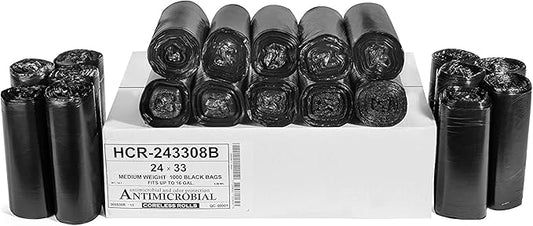 Aluf Plastics 12-16 Gallon Black Trash Bags (1000 Count) - 24" x 33" - 8 Micron Equivalent High Density Value Garbage Bags for Bathroom,Recycling(1 Pallet of 100 Cases, 100000 Bags Total)