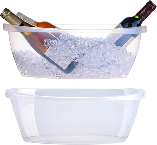 2 Pack Large Ice Buckets for Parties, 5L Oval Plastic Champagne Wine Cooler Beer Chiller Bucket Beverage Tub for Mimosa Bruch Cocktail Bar Supplies Indoor Outdoor Wedding Party