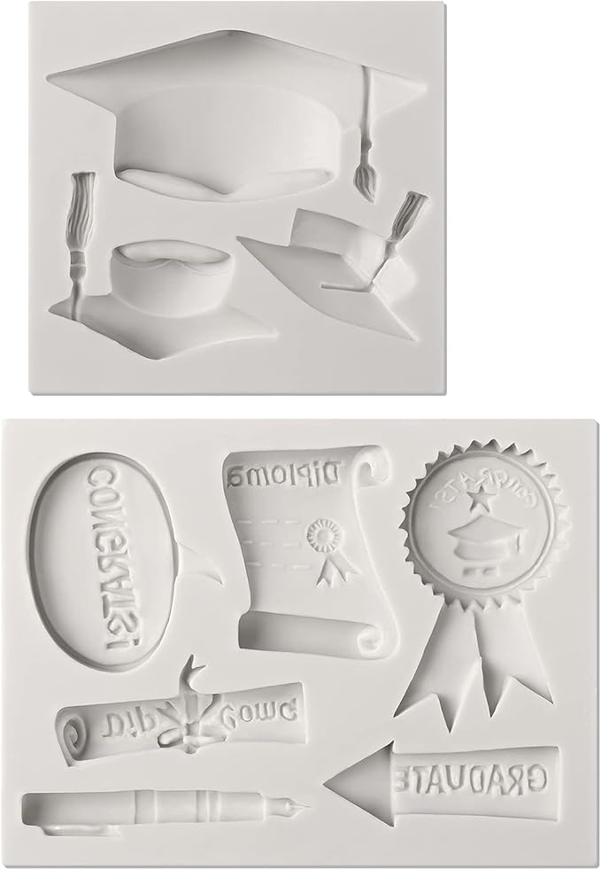 Sakolla Graduation Fondant Molds Silicone Doctoral Cap Diploma Chocolate Candy Molds Congrats Grad Congratulations Mould Cake Toppers Party Decorations for 2025 Graduation Celebration
