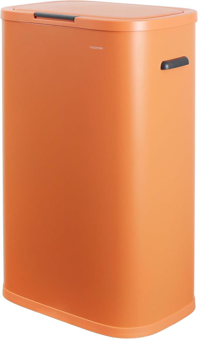 happimess HPM1017K Tammi Kitchen 14.5-Gallon Slim Metal Push Button Trash Can for Home, Kitchen, Laundry Room, Office, Bedroom, Bathroom, Carrot Cake
