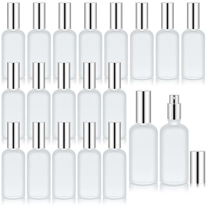 Tessco for you 20 Pcs 3.4 oz/100 ml Glass Spray Bottles Empty Perfume Atomizer Refillable Clear Decorative Empty Bottles with Fine Mist Sprayer Pump for Face Body Travel (Silver)