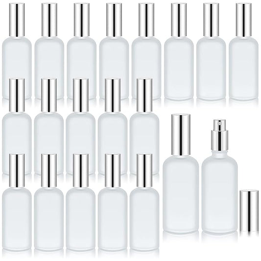 Tessco for you 20 Pcs 3.4 oz/100 ml Glass Spray Bottles Empty Perfume Atomizer Refillable Clear Decorative Empty Bottles with Fine Mist Sprayer Pump for Face Body Travel (Silver)