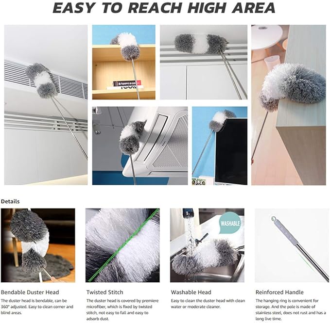 BOOMJOY Microfiber Feather Duster with Extendable Pole and Bendable Head, 100" Telescoping Duster for Cleaning Ceiling, Fan, Furniture